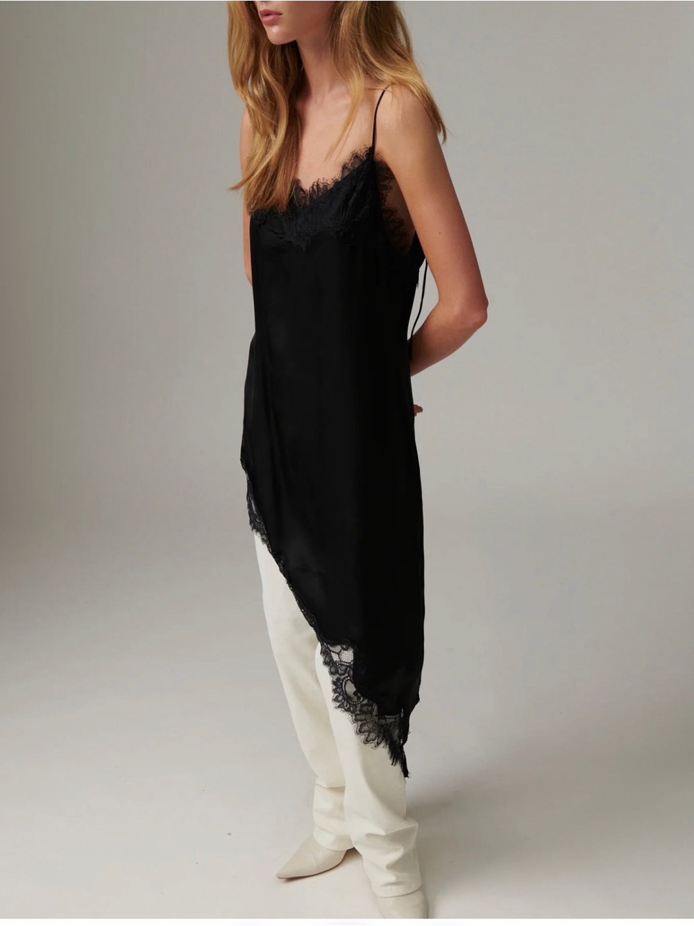 Day Birger et Mikkelsen Black Asymmetrical Lace-Trim Slip Dress NWT - Picture 4 of 5